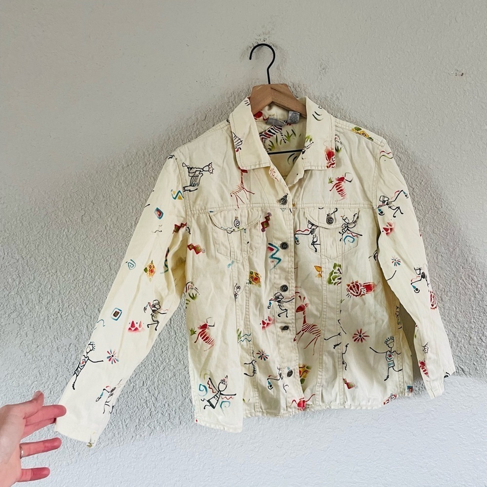 Vintage Chicos African Animals Print Denim top